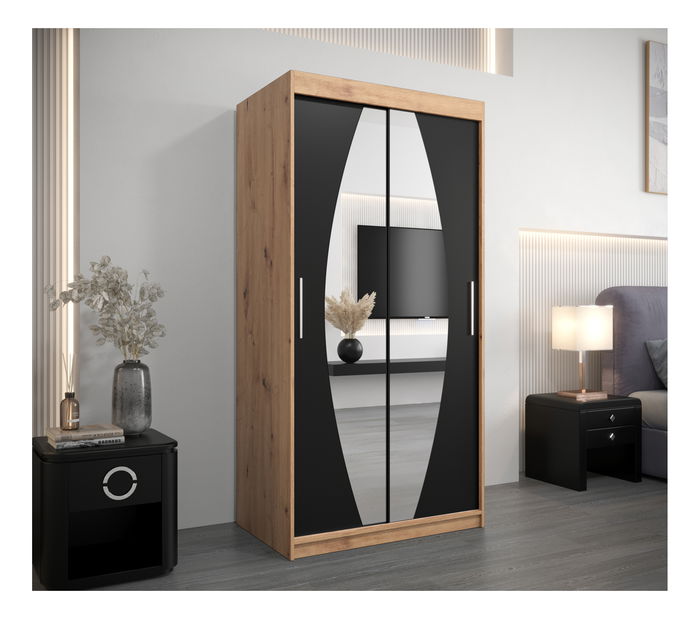 Šatní skříň 100 cm Eclipse (dub artisan + černá matná)