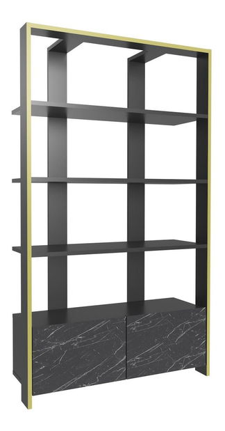 Regál Eleanoretta (mramor černý + černá + zlatá)