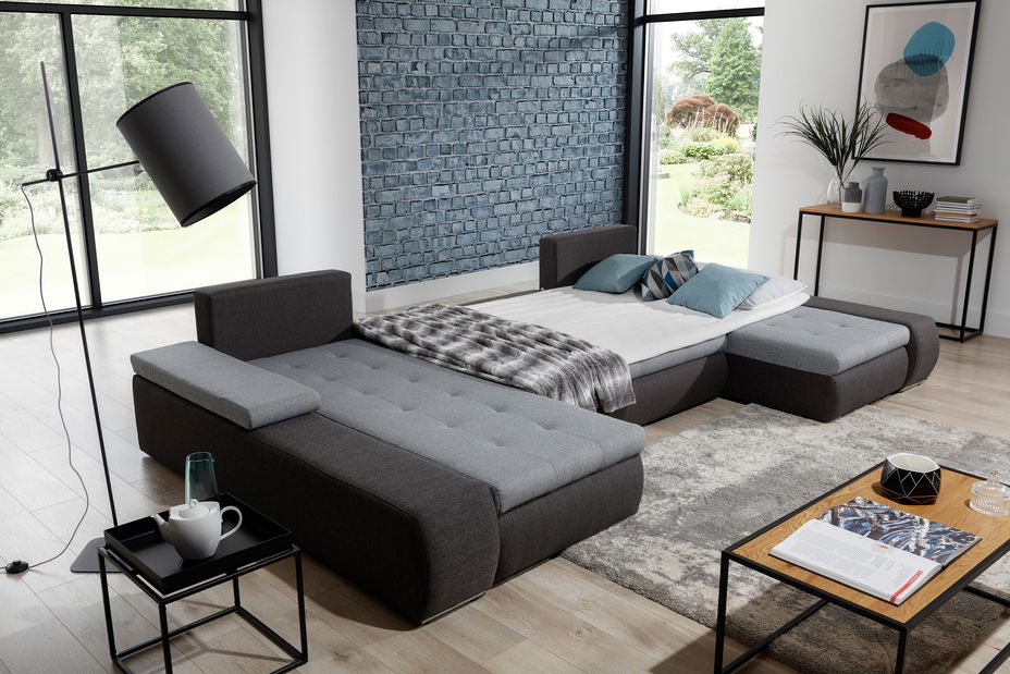 Rohová sedací souprava U Menarro (šedá + bílá) (P)