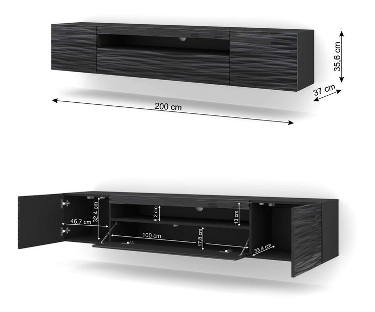 TV stolek/skříňka Aurora 200 (sahara černá) (s LED osvětlením)