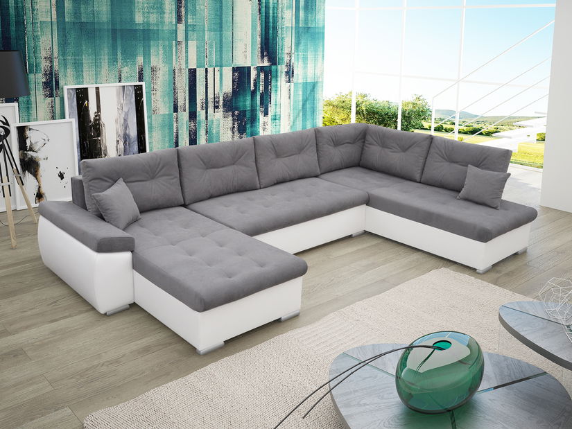 Rohová sedací souprava U Nebula (šedá + bílá) (P)