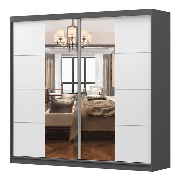 Šatní skříň Mebur 38 230 (grafit + bílá + zrcadlo)