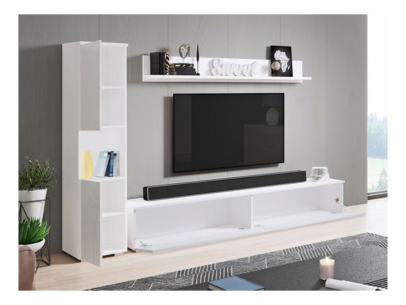 Obývací stěna Nova BR (dub wotan + bílý lesk) (bez osvětlení)