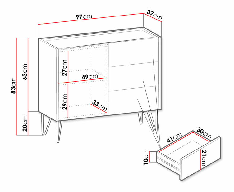 Komoda Amaryllis AKSZ97 (černý grafit + černý královský mramor) *bazar