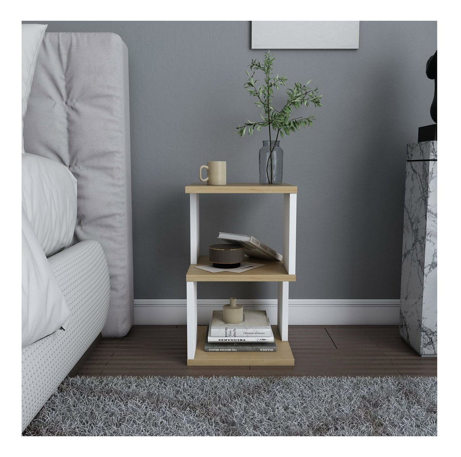 Noční stolek Caramello (dub + bílá)