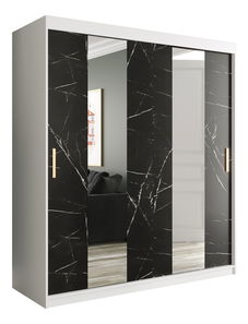 Šatní skříň 180 cm Marbelo P (matná bílá + černý mramor)