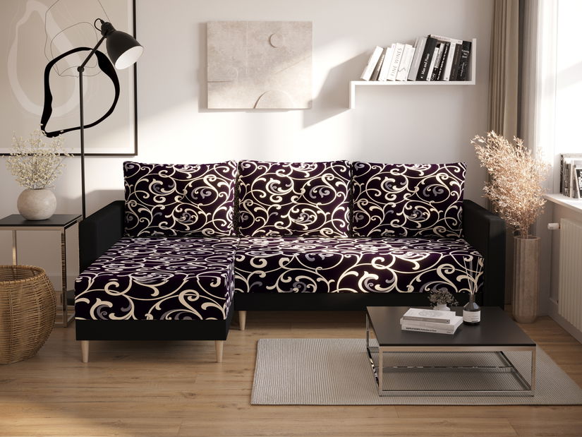 Rohová sedací souprava Glimmer L (černá + vícebarevné) (L)