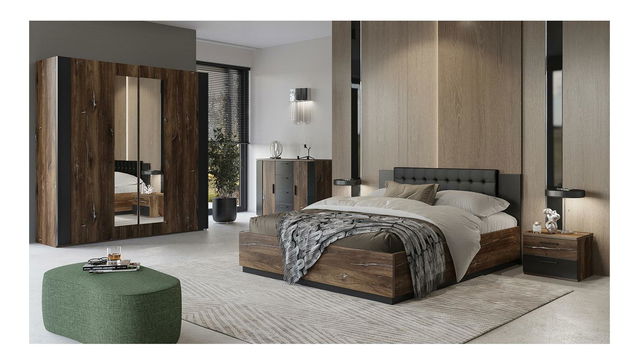 Ložnice Signat 3 (černá + dub flagstaff + stříbrná)