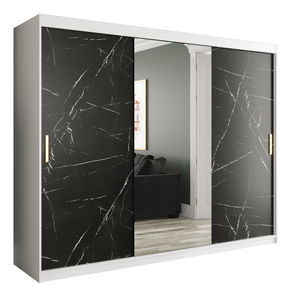 Šatní skříň 250 cm Marbelo T1 (matná bílá + černý mramor)