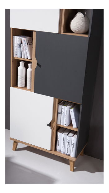 Policová skříň Mimone R3D (dub zlatý + bílá matná + grafit)