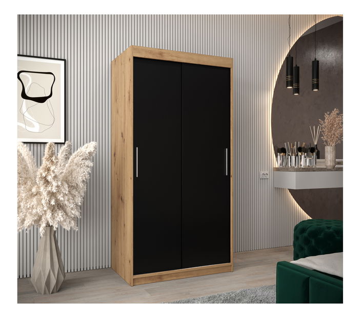 Šatní skříň 100 cm Toki (Dub artisan + Černá matná)