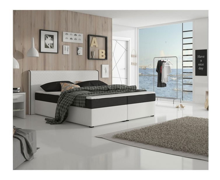 Manželská postel Boxspring 160 cm Namakyra komfort (bílá + černá) (s matrací a roštem)