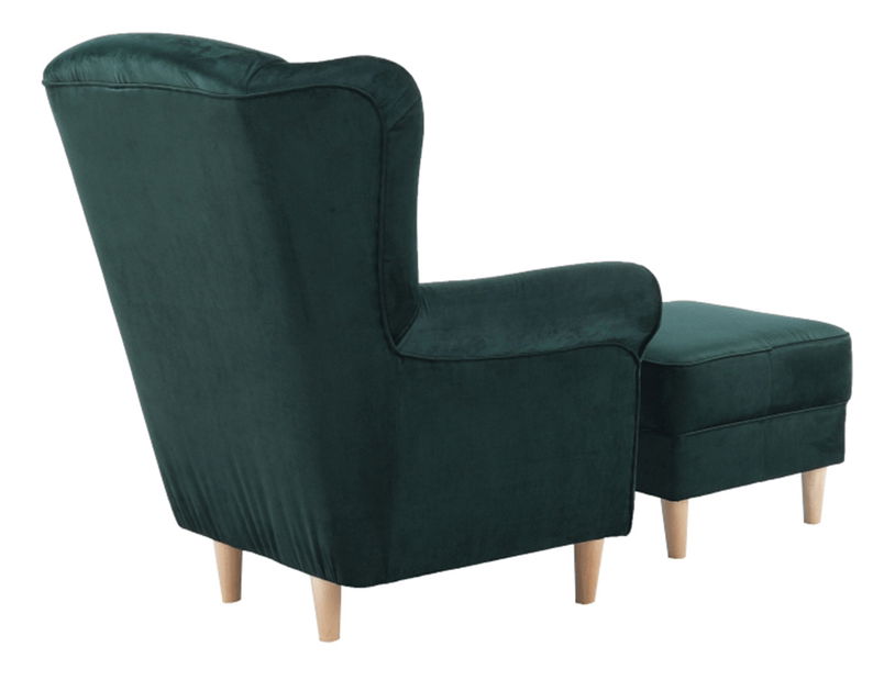 Křeslo ušák s taburetem Aevo (smaragdová)