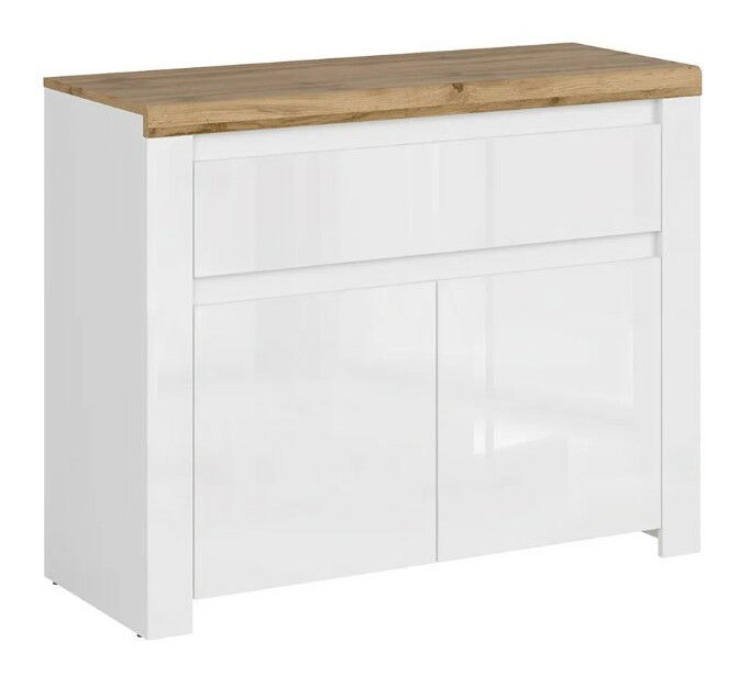 Komoda Ralano (vysoký lesk bílý + dub artisan)