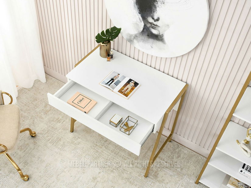 PC stolek Norsinimo (bílá + zlatá)