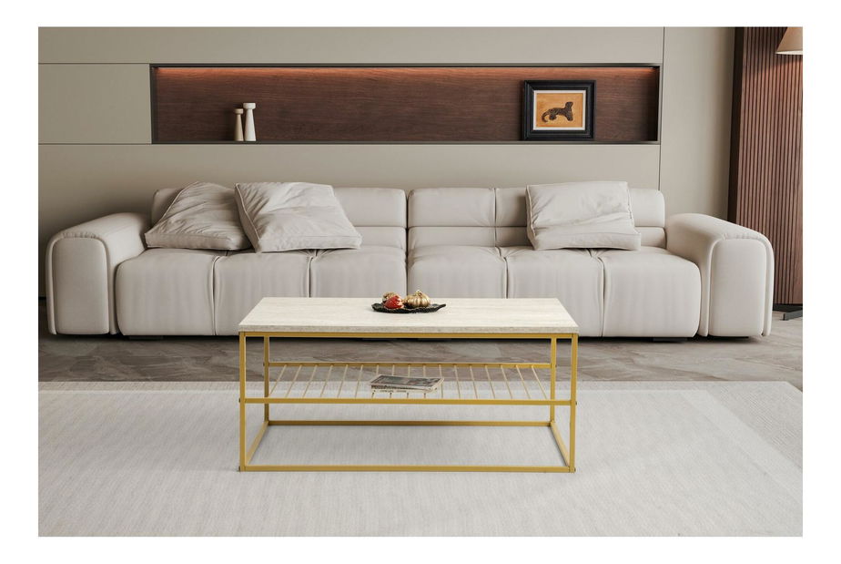 Konferenční stolek Asida (zlatá + mramor světlý)