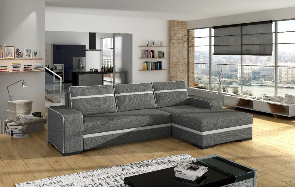 Rohová sedací souprava Fira (šedá + bílá) (P)