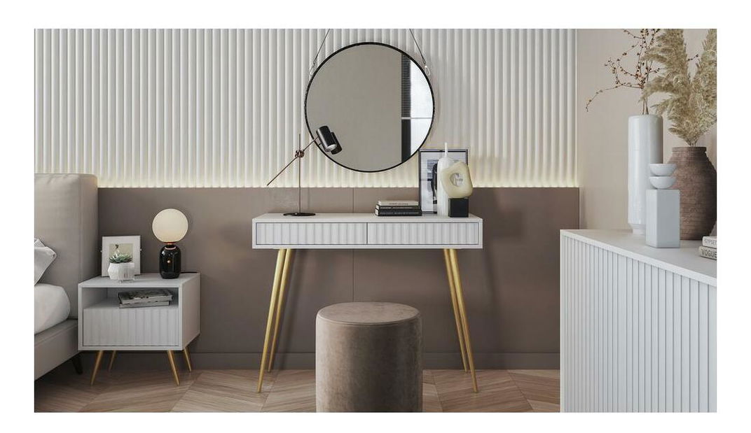 Toaletní stolek Biel B4 (bílá + zlatá)