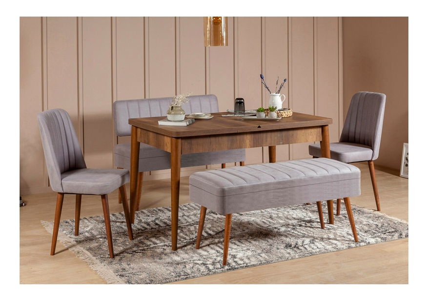 Jídelní set Vlasta 2 (ořech + šedá) (pro 6 osob)