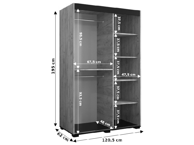 Šatní skříň 120 cm Bernard T1 (dub craft zlatý + černá)