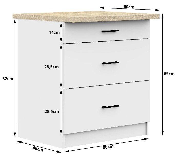 Dolní kuchyňská skříňka Ozara S80 3SZ (bílá)