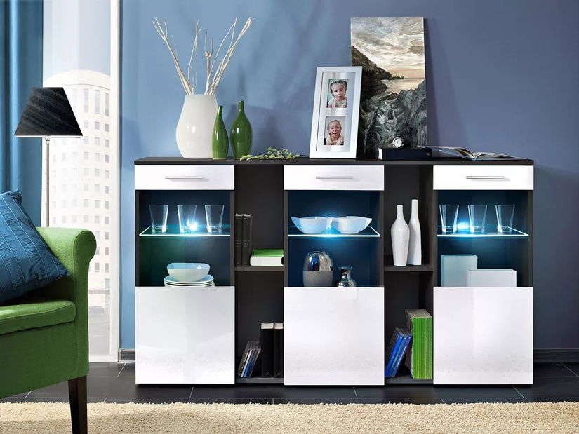 Vitrína Delila 23 ZW DS (černá + lesk bílý) (s osvětlením)