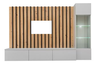 Obývací stěna Vertic (dub artisan + perla gray) (s LED osvětlením)