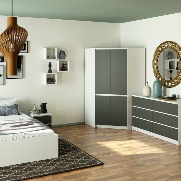 Rohová šatní skříň Sumergible (bílá + šedá)