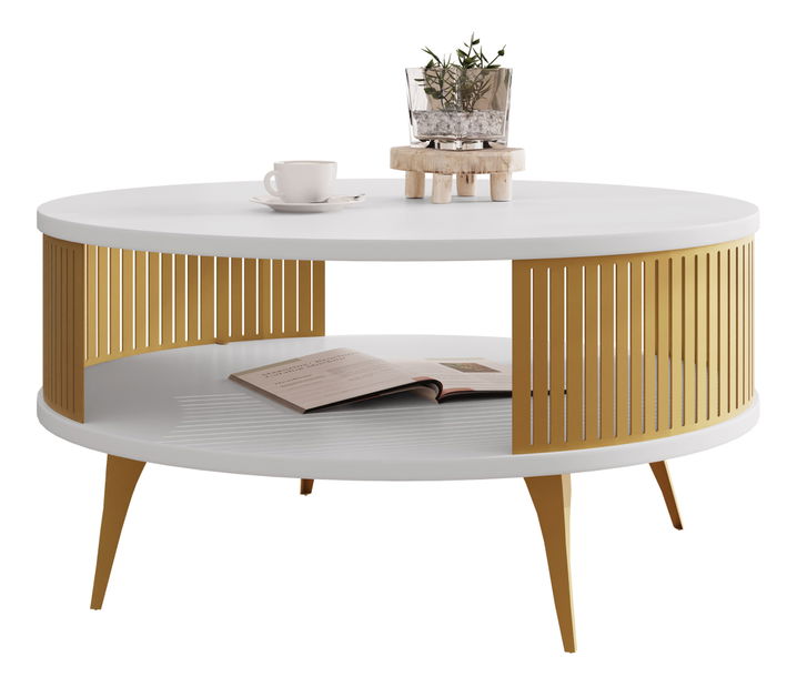 Konferenční stolek Mezanoa Gold (zlatá + mramor bílý)