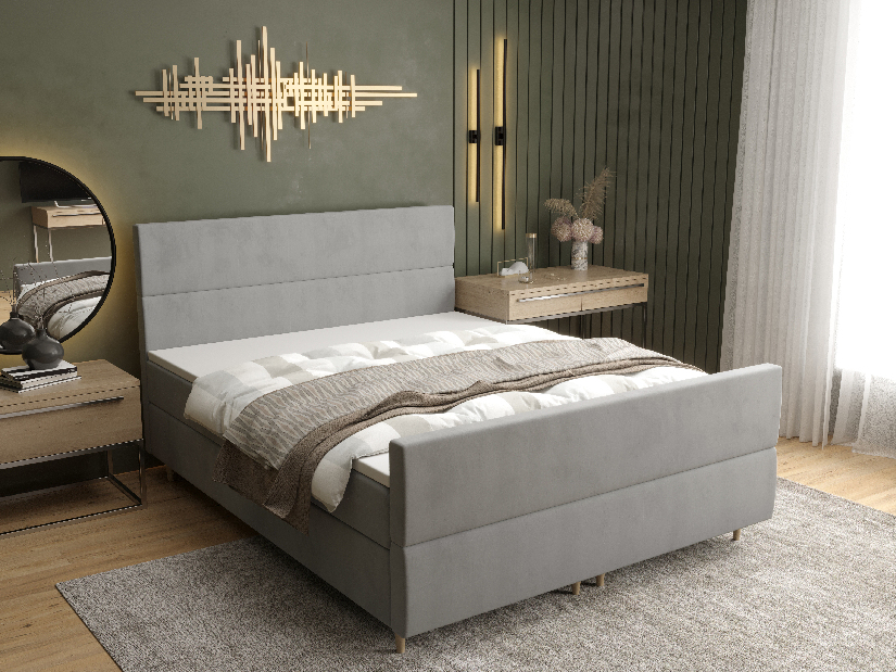 Manželská postel Boxspring 160 cm Flu Plus Comfort (šedá) (s matrací a úložným prostorem)