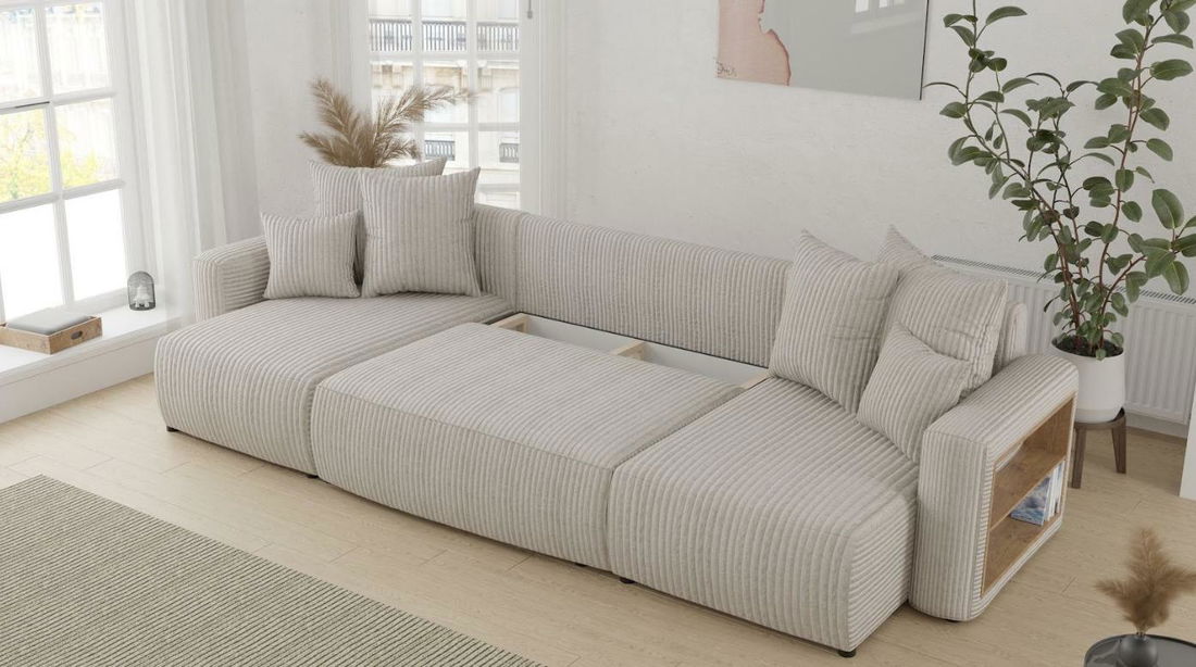 Rohová sedačka Solina U (mléčná) (L)