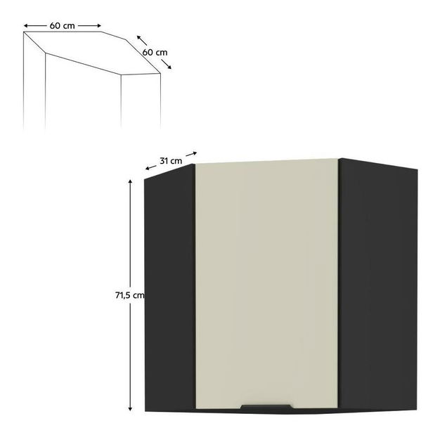 Horní rohová kuchyňská skříňka Arikona 60x60 GN 72 1F (kašmír + černá)