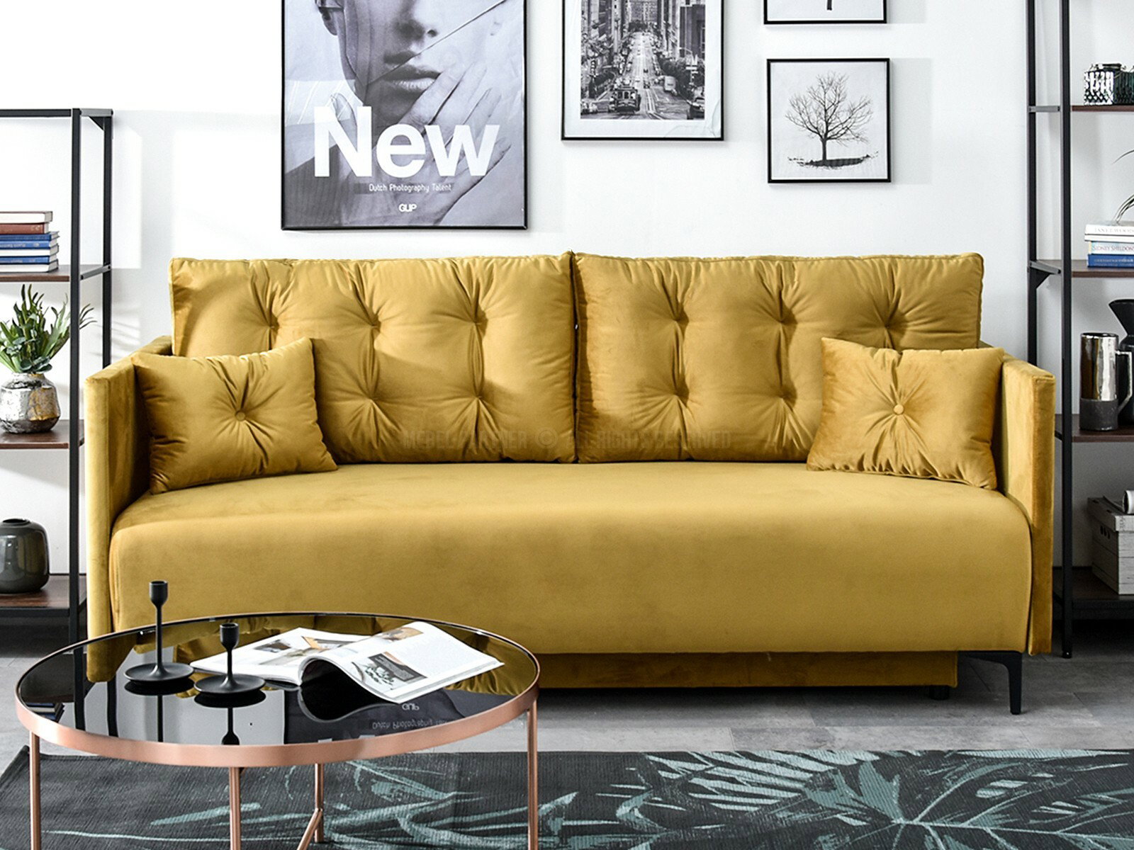 Pohovka dvousedačka Mastil (zlatá + černá)