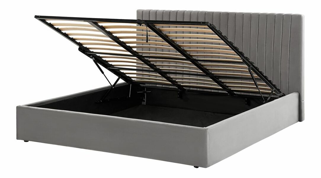 Manželská postel 180 cm Vakarine (šedá) (s roštem a úložným prostorem)