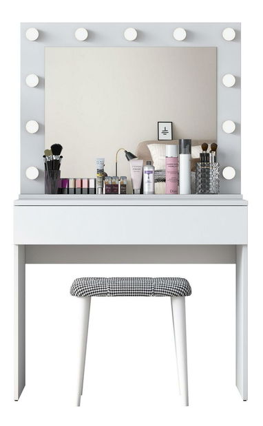 Toaletní stolek s taburetkou Blake 21 (se zrcadlem) (s LED osvětlením) (bílá)