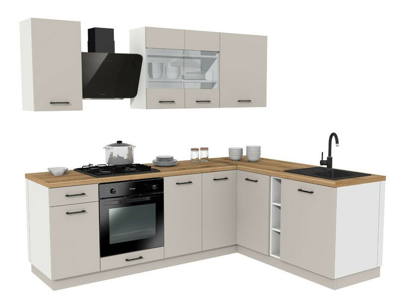 Rohová kuchyňská sestava 240x180 cm Vestia 1 (kašmír + dub evoke)