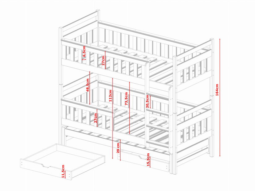 Dětská postel 90 cm KARLA (s roštem a úl. prostorem) (borovice)