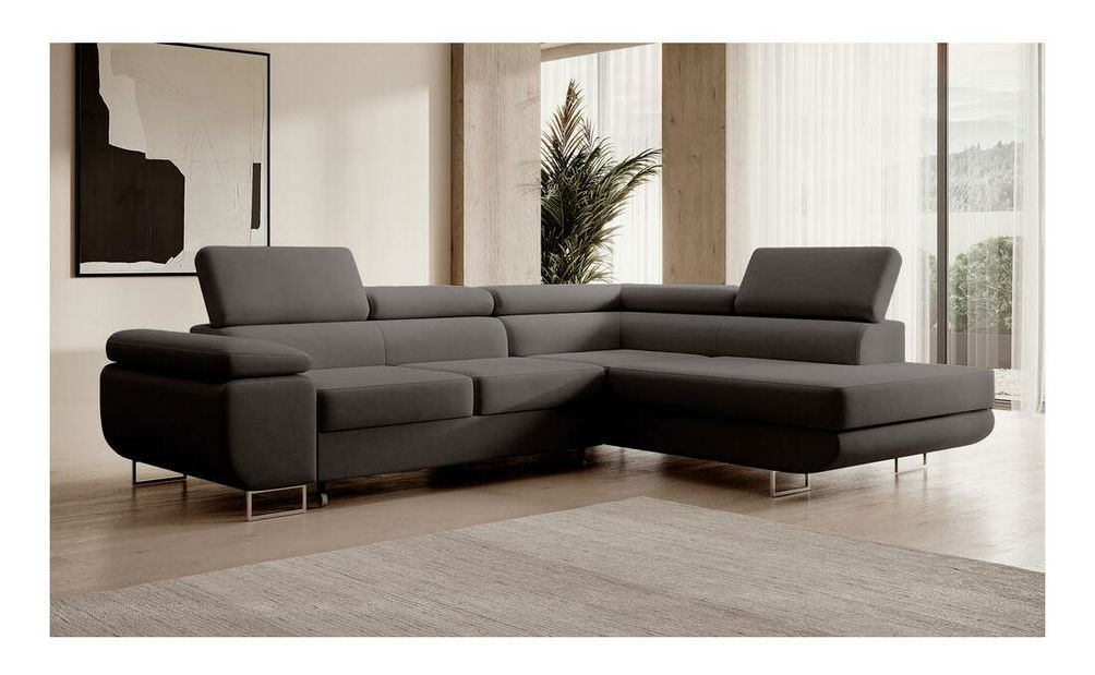 Rohová sedací souprava Stiletto (P) (šedočerná světlejší + stříbrná)