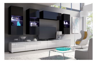 Obývací stěna Calabria C11 (Černý lesk + bílý lesk) (bez osvětlení)