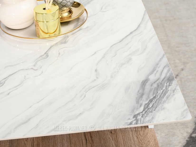 Konferenční stolek Bohac (šedý mramor + bílá)