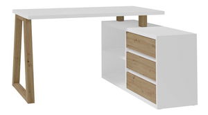 Rohový PC stolek Ian (bílá + dub artisan)