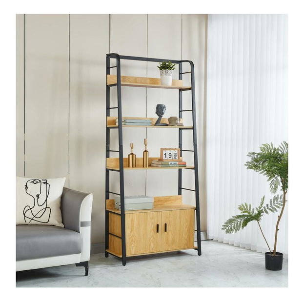 Regál Chevron (dub tmavý + černá)