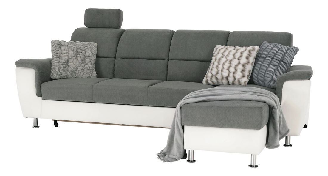 Rohová sedací souprava Stan malá (bílá + šedá) (P)