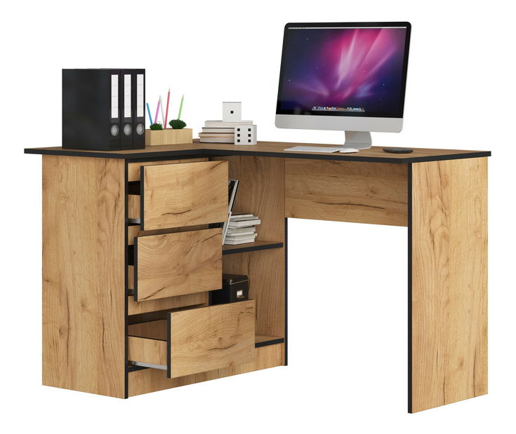 Rohový PC stolek Bodhi (dub craft) (L)