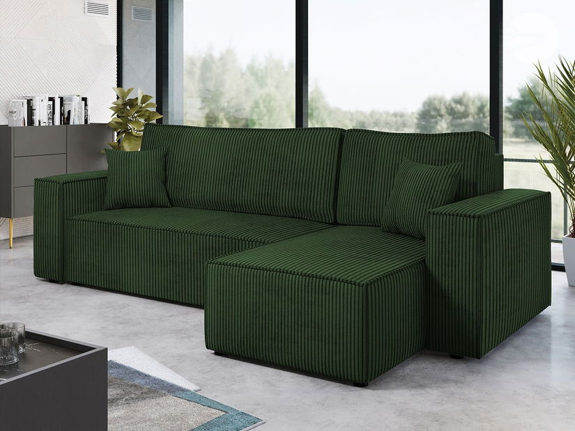 Rohová sedačka Kasuna (tmavě zelená) (s úl. prostorem)