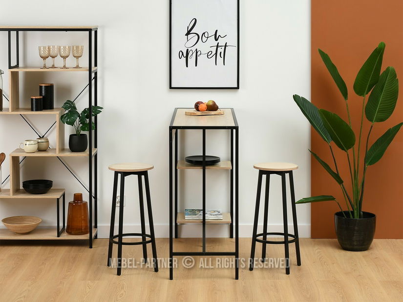 Barový set Everet (sonoma + černá) (pro 2 osoby)