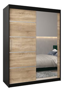Šatní skříň 180 cm se zrcadlem Verika 2 180 (černá + dub sonoma)