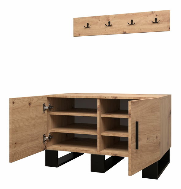 Botník (skříňka na boty) Amanda (dub artisan) (s věšákovým panelem)