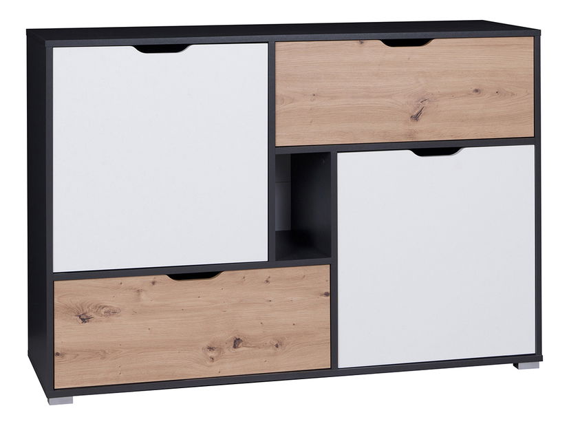 Komoda Iweta K2D2SZ (grafit + bílá matná + dub artisan)