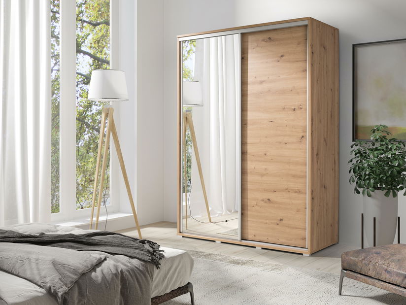 Šatní skříň s posuvnými dveřmi Peldon 155 (dub artisan) (se zrcadlem)